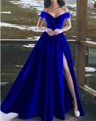 Long A-line Satin Prom Dresses Off Shoulder