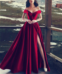 Long A-line Satin Prom Dresses Off Shoulder