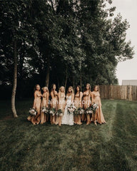 Sexy Long Split Bridesmaid Dresses Plunge Neck