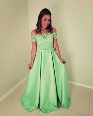 Long Formal Dresses Lace Off The Shoulder Satin Gown