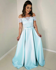 Long Formal Dresses Lace Off The Shoulder Satin Gown
