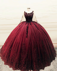 Long Sleeves Ball Gown Appliques Dresses