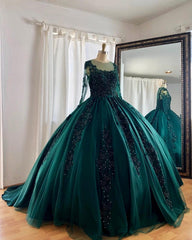 Long Sleeves Ball Gown Quinceanera Dresses Lace Appliques