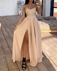 Long Sleeves Champagne Bridesmaid Dresses