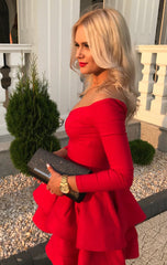 Long Sleeves Homecoming Dresses Ruffles Satin Cocktail Dress