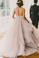 Long Custom Wedding Gowns A Line Scoop Neckline Organza Wedding Dress TN0079