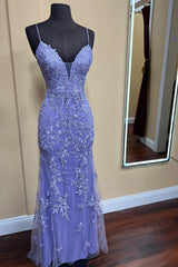 Long Mermaid Straps Formal Dresses Lace Appliques