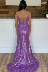 Long Mermaid Red Prom Dress 2024 Spaghetti Straps Appliques with Slit