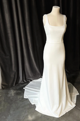Long Simple Square Satin Ivory Wedding Dresses UK Mermaid