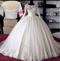 Long Sleeve Ball Gown Muslim Wedding Dress UK Beaded Lace Bridal Wear