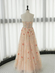 Long Sleeves Champagne Lace Floral Long Prom Dresses, Long Sleeves Champagne Lace Floral Formal Evening Dresses