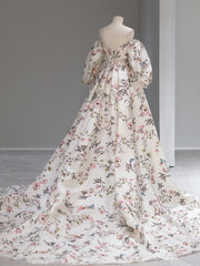 Long Sleeves Floral Long Prom Dresses, Long Sleeves Formal Evening Dresses