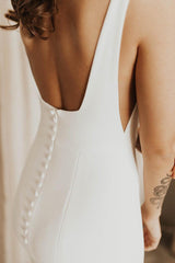 Long Square Neck Mermaid White Satin Wedding Bridal Dress TN331