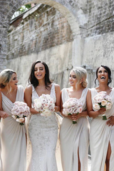 Long V-Neck Chiffon Bridesmaid Dresses Sleeveless Side-Slit