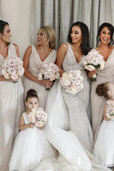 Long V-Neck Chiffon Bridesmaid Dresses Sleeveless Side-Slit