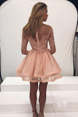 Long Sleeve Homecoming Dress Tulle Pink Graduation Dress PG197