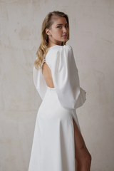Long Sleeve Wedding Dress Minimalist Open Back Wedding Dress A-line Romantic Bride Dress With Side Hight Slit