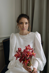 Long Sleeve Wedding Dress Minimalist Open Back Wedding Dress A-line Romantic Bride Dress With Side Hight Slit