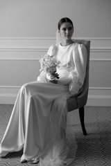 Long Sleeve Wedding Dress Minimalist Open Back Wedding Dress A-line Romantic Bride Dress With Side Hight Slit