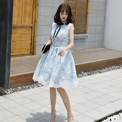 Lovely Lace Tulle Short High Neckline Homecoming Dress, Lace Short Party Dress Prom Dress