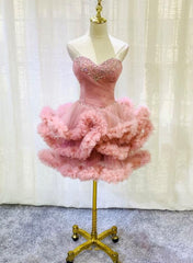Lovely Pink Sweetheart Beaded Short Cocktail Dress, Pink Homecoming Dress Party Dress