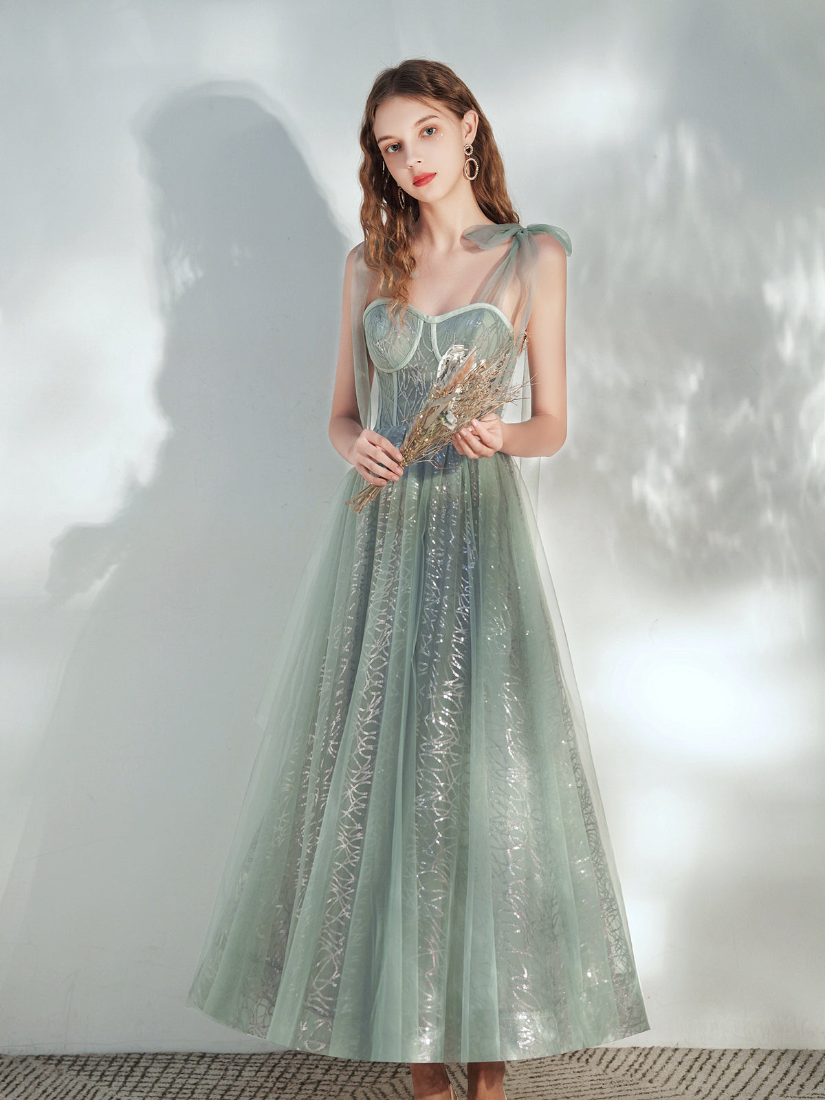 Lovely Straps Sweetheart Tulle Shiny Tulle Long Formal Dress, Cute Long Party Dresses