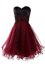 Lovely A-Line Mini Burgundy Organza Homecoming Dress with Appliques TR0066