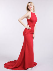 Halter Mermaid Jersy Gown with Slit-Red