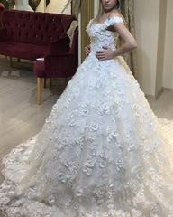 Luxurious Ball Gown Wedding Dress With 3D Lace Flowers Beaded