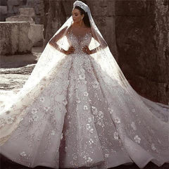 Luxurious Long Sleeves Flowers Ball Gown Wedding Dress, Bridal Dresses TN213
