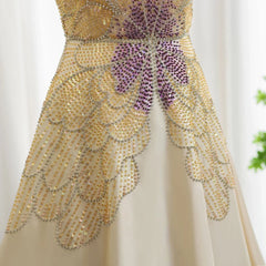 Elegant Ivory Beaded Prom Dress A-Line Evening Gown Satin Party Dress Long Formal Dress HZ1024