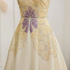 Elegant Ivory Beaded Prom Dress A-Line Evening Gown Satin Party Dress Long Formal Dress HZ1024