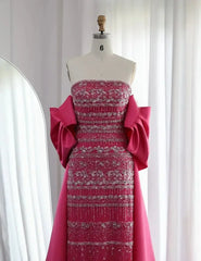 Vintage Shiny Beaded Strapless Sheath Cape Design Long Prom Dress Evening Dress HZ1024