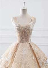 Luxury Wedding Dress Sequin V Neck Ball Gown