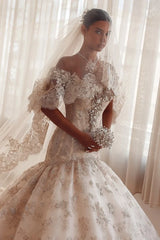 Luxury Off-the-Shoulder Mermaid Wedding Dress Lace with Crystals