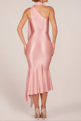 Luxury Blush Prom Dresses with Satin One Shoulder and Draped Scarf