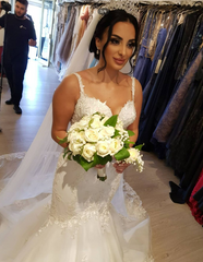 Princess Long Mermaid Lace Wedding Dresses Tulle Straps with Applique