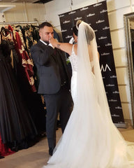 Princess Long Mermaid Lace Wedding Dresses Tulle Straps with Applique