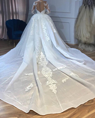 Luxury Princess Long Sleeves Lace Mermaid Wedding Dresses with Detachable Train