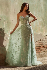 Luxury Sage Green Prom Dresses with 3D Floral Beaded Mermaid and Strapless Neckline