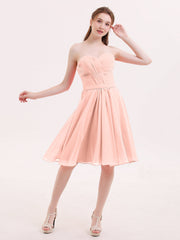 Sweetheart Neck Knee Length Chiffon Bridesmaid Gown-Coral