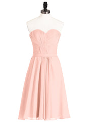 Sweetheart Neck Knee Length Chiffon Bridesmaid Gown-Coral