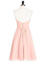 Sweetheart Neck Knee Length Chiffon Bridesmaid Gown-Coral