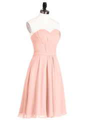 Sweetheart Neck Knee Length Chiffon Bridesmaid Gown-Coral