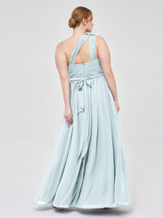 One Flower Shoulder Chiffon Dresses with Pocket Mist