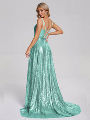 Sweep Train Sequins Prom Dresses