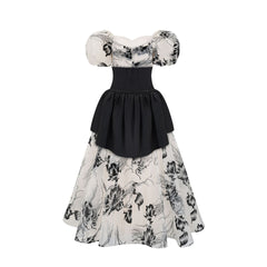 Sweetheart Retro Puffy Sleeves Floral Organza Two-piece Prom Dresses