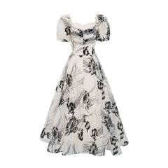 Sweetheart Retro Puffy Sleeves Floral Organza Two-piece Prom Dresses