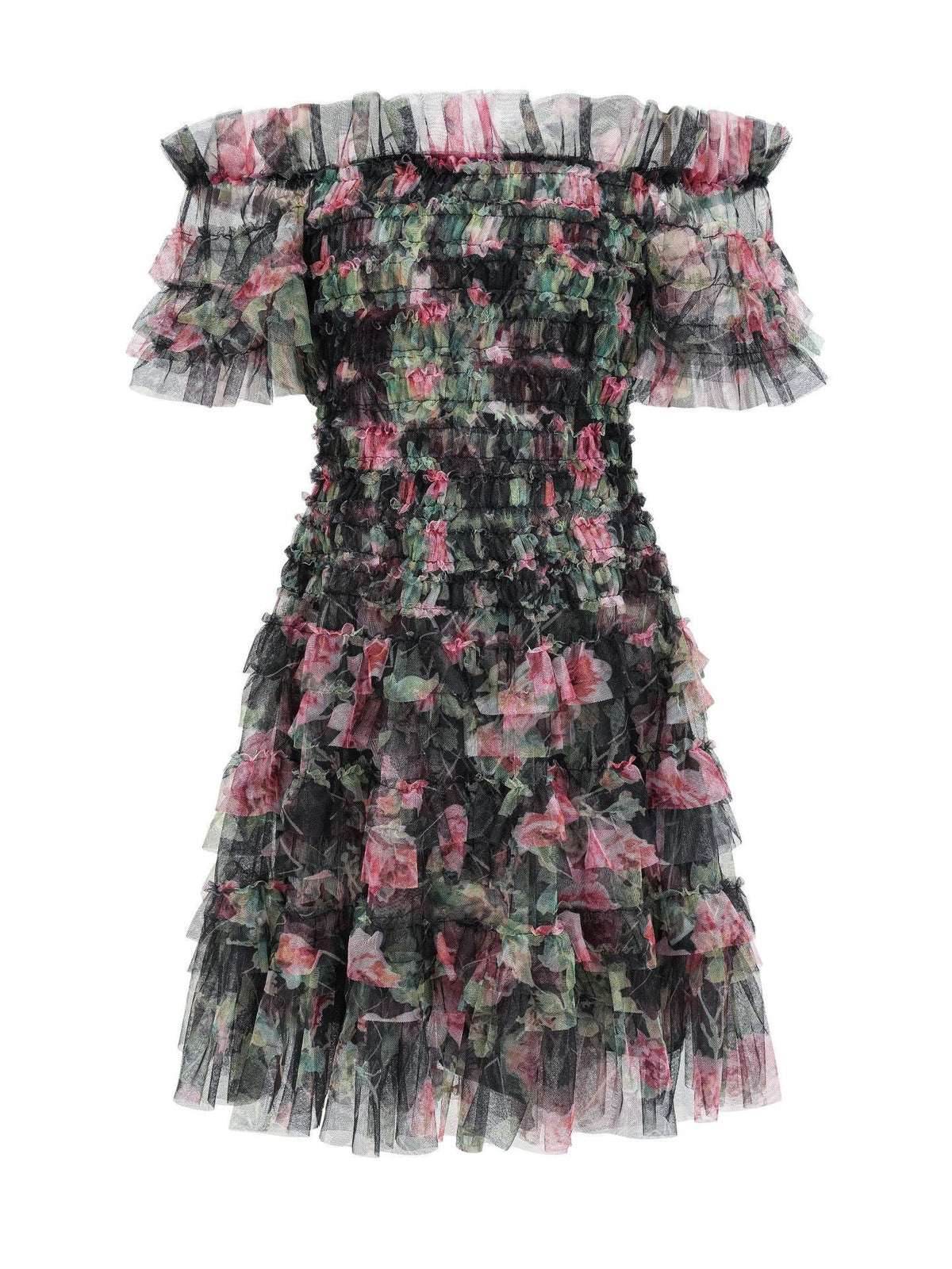 Off the Shoulder Floral Tulle Short Knee Length Prom Dresses