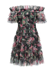 Off the Shoulder Floral Tulle Short Knee Length Prom Dresses